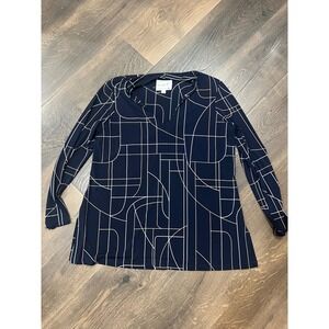 Compli‎ K Womens Navy Blue Geometric Print V-Neck Long Sleeve Tunic Top Size L